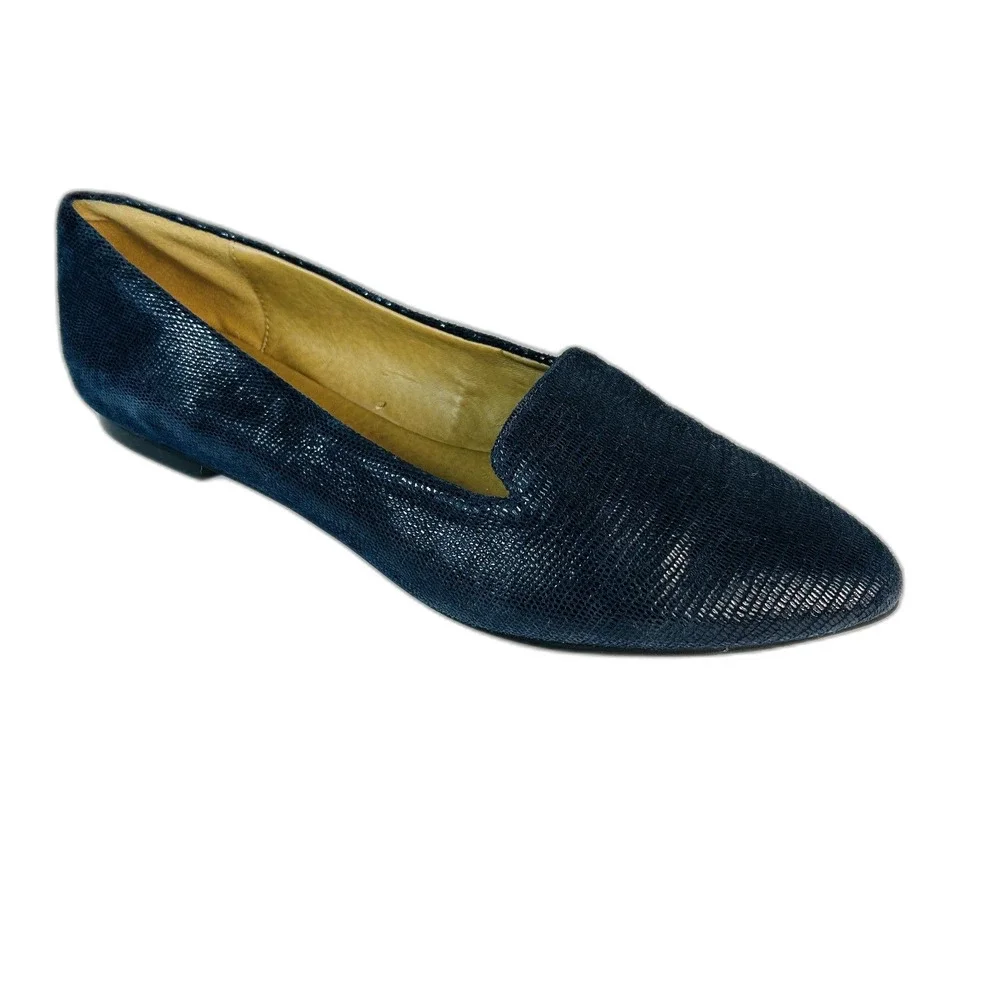 Trotters Women's Harlowe Navy Lizard Embossed Leather Flat Slip-on Size 8N